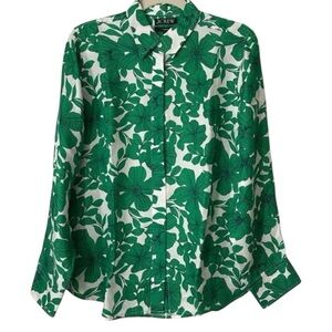 J.Crew Cupro-Blend Greenhouse Floral Blouse Classic Button Front Women’s Size 14
